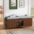 3More 40' Entryway Shoe Storage Bench,Upholstered Hidden Space Beneath Seat Cushion Bench,2-Tier Unique Geometric Shape with Wood Grain,Walnut