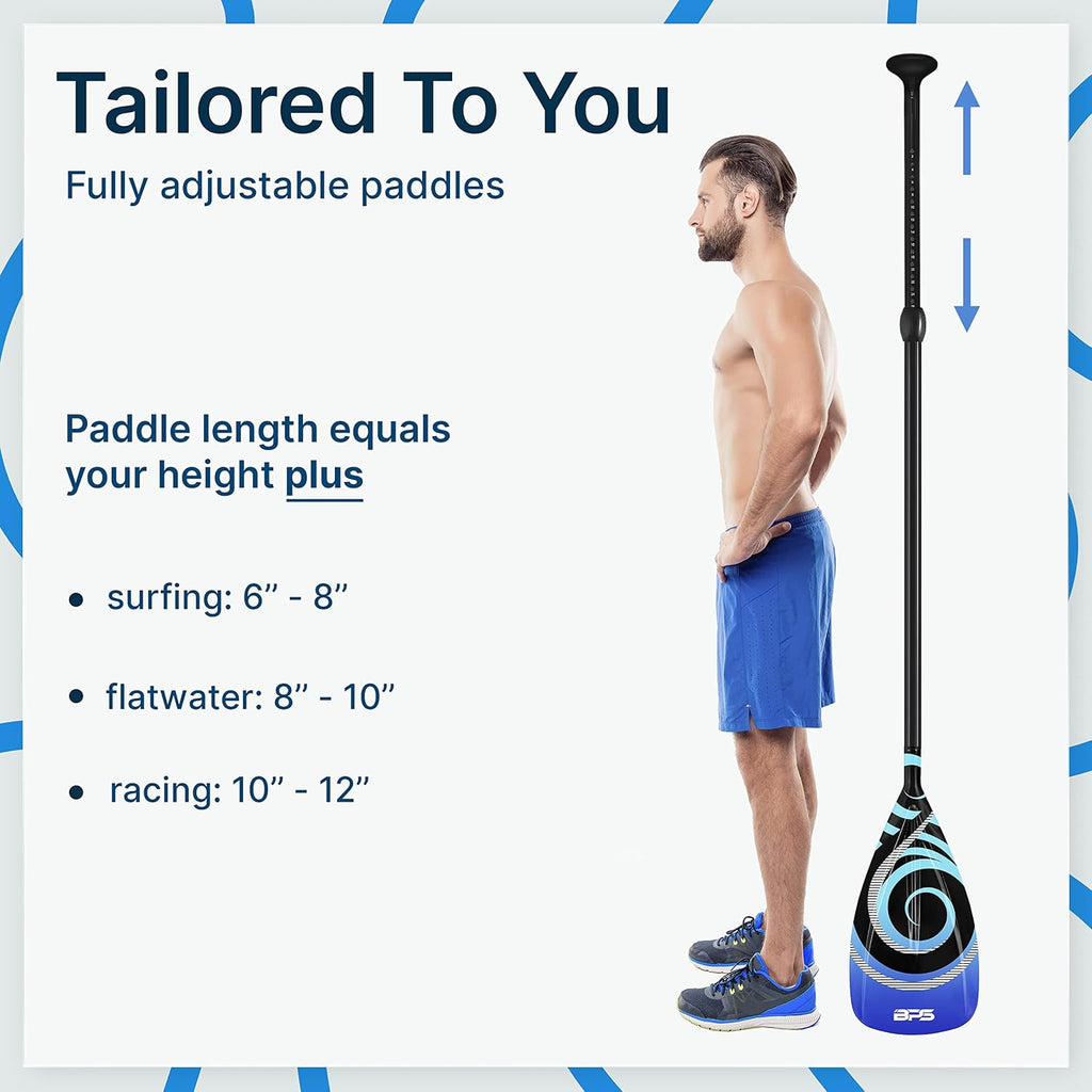 BPS New Zealand 2-Piece Adjustable Stand-up Paddle Board Paddle, Carbon Fiber or Fiberglass Shaft Comes with Carrying Paddle Bag
