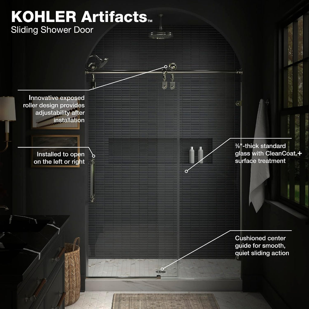 Kohler K-701725-10L-BN Artifacts 80-7/8' Sliding Shower Door with 3/8'-Thick Glass, Vibrant Brushed Nickel