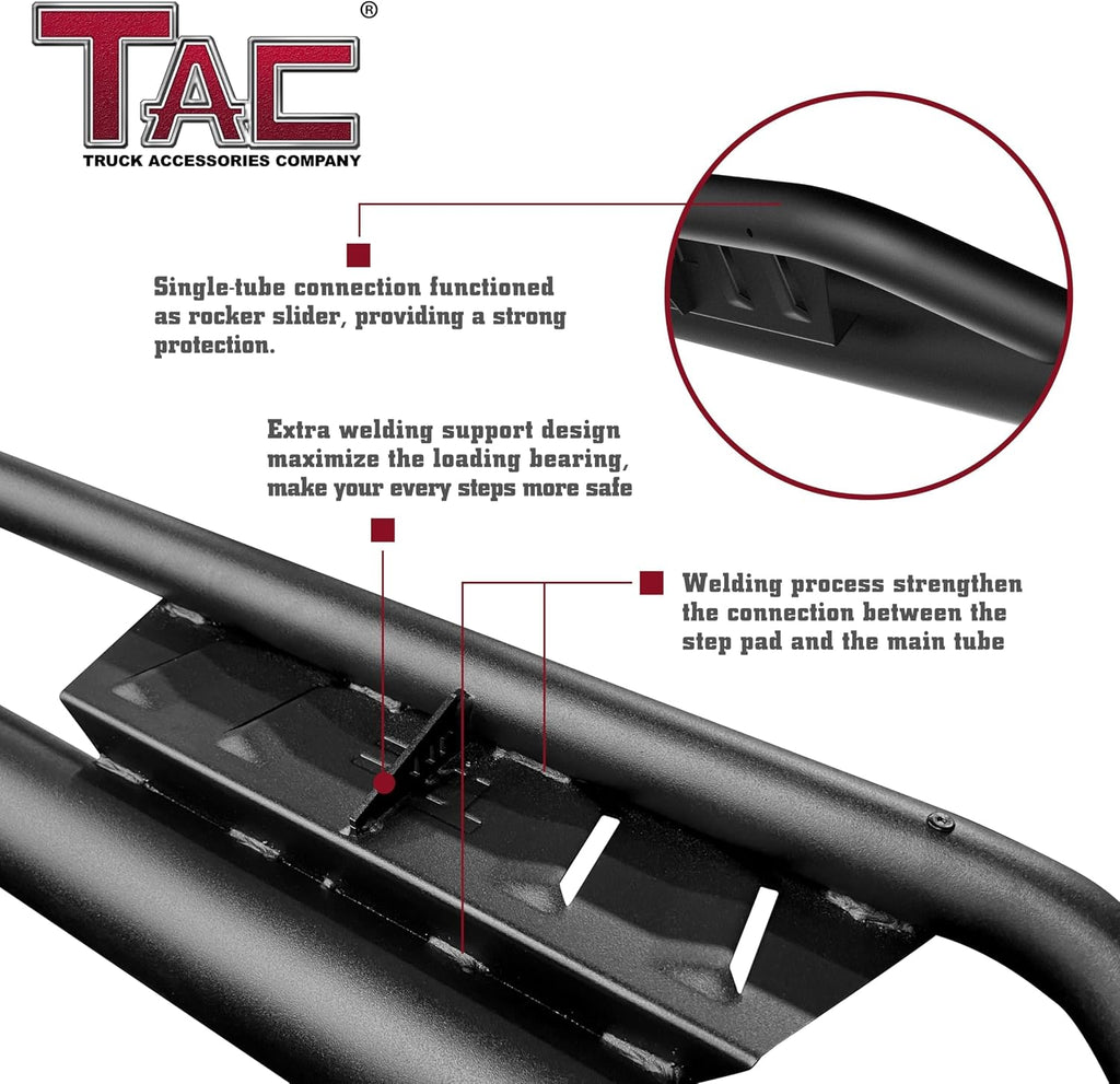 TAC EHD Running Boards Compatible with 2015-2026 Ford F150 Supercrew Cab| 2022-2026 F150 Lightning EV| 2017-2026 F250/F350/F450/F550 Super Duty Crew Cab| Side Steps| Nerf Bars| Two-Stair