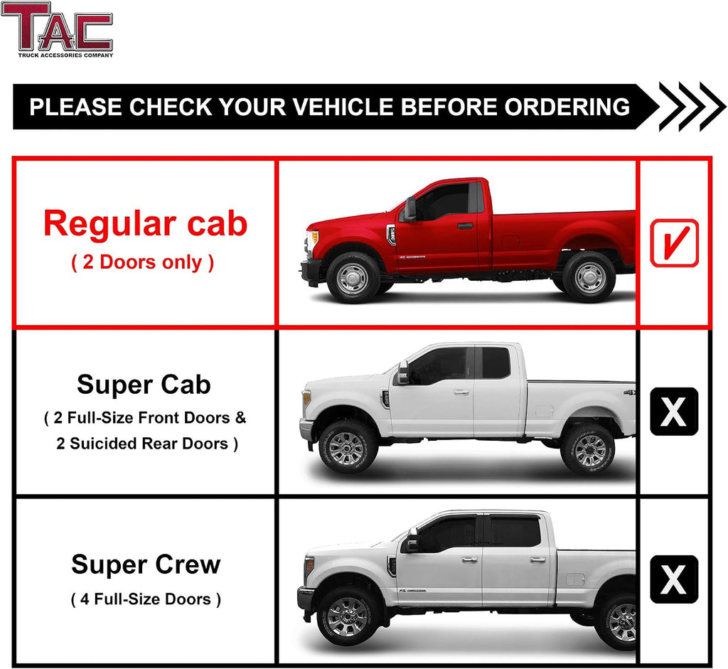 TAC Side Step Fit 2015-2026 Ford F150 Regular Cab | 2017-2026 Ford F250/F350/F450/F550 Super Duty Regular Cab 3' Black Nerf Bars Running Boards Off Road 2pcs