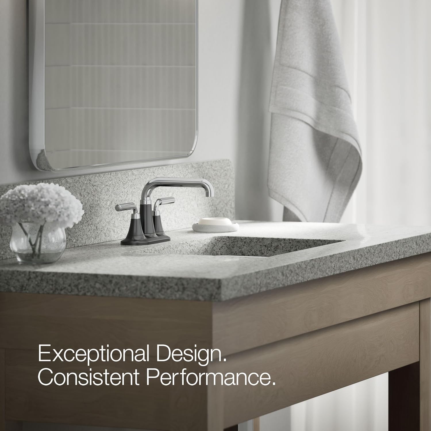 KOHLER K-27414-4-CBL Tone™ Centerset Bathroom Sink Faucet, Clicker Drain, Bathroom Faucets, 1.2 GPM, Polished Chrome with Matte Black
