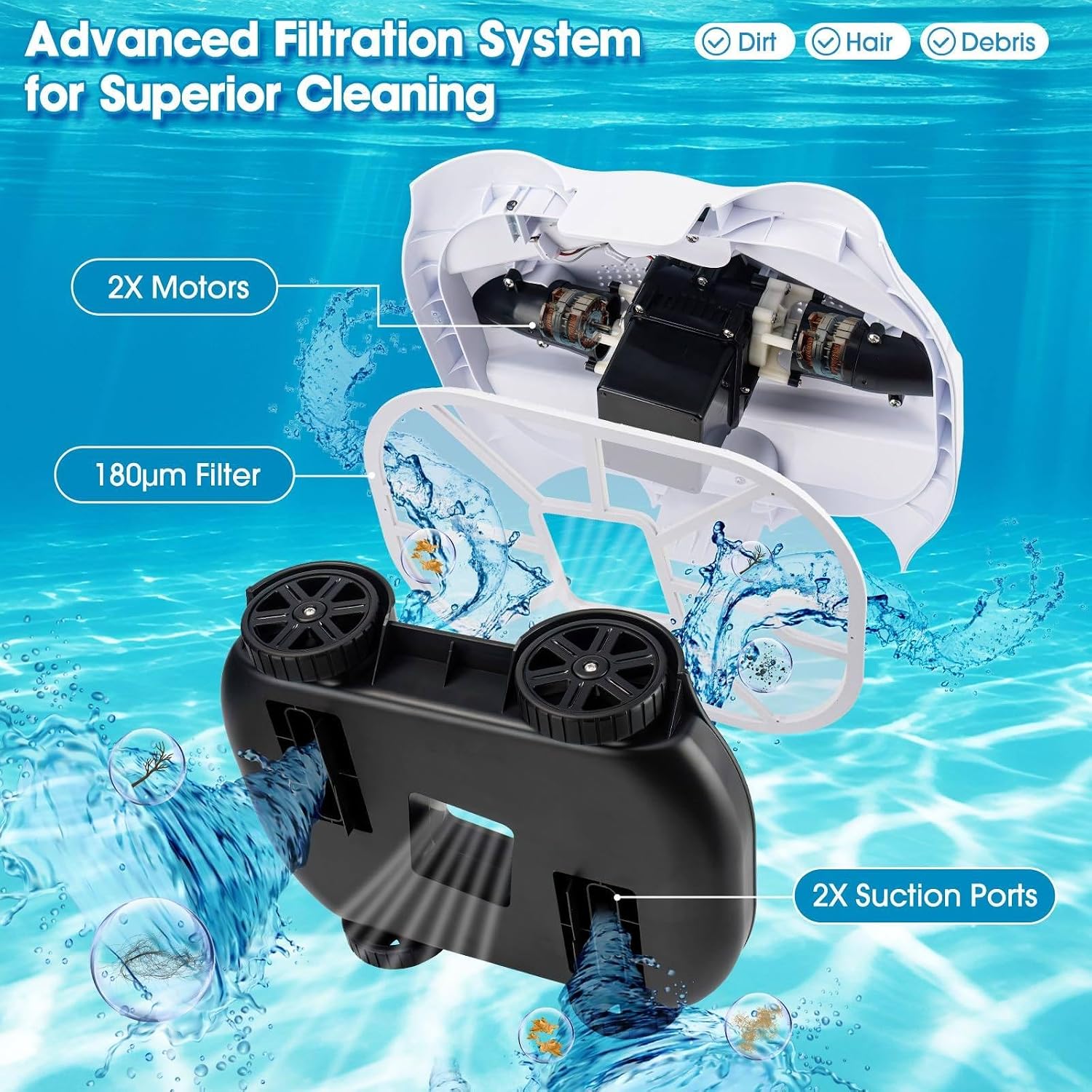 Corded APP Robotic Pool Cleaner with Smart Mapping Tech, Pool Vacuum Robot with Powerful Suction, Automatic Pool Vacuum, Applies to for In-Ground Pools 1076 Sq.Ft Coverage,White