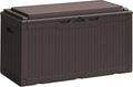 Greesum 100 Gallon Resin Deck Box Large Outdoor Storage Boxes with Cushions for Garden Tools, Patio Furniture Pillows, Pool Supplies, Dark Brown