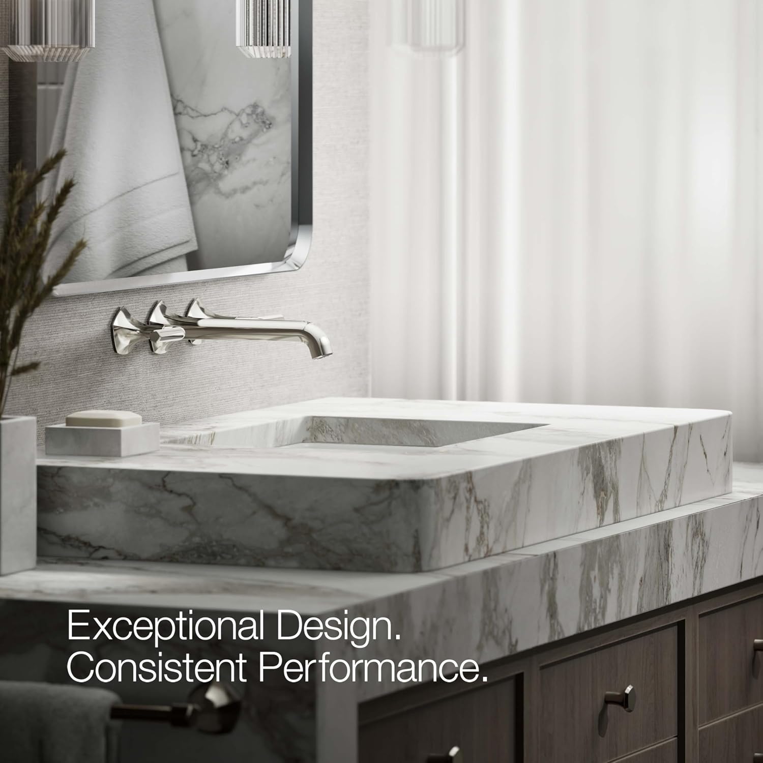 KOHLER T27013-4-SN Occasion Wall-Mount Bathroom Sink Faucet Lever Handle Trim in Vibrant Polished Nickel