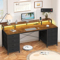 YOMILUVE 60 Inch Computer Desk with 8 Fabric Drawers, Gaming Desk with LED Lights & Power Outlets, Home Office Desk with Monitor Stand, Rustic Brown