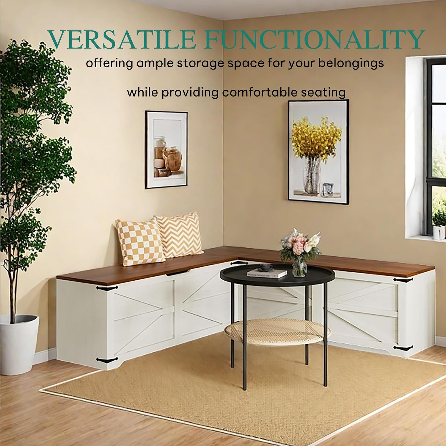 YITAHOME Corner Chest, L-Shaped Storage Bench with Huge Capacity, Heavy-Duty Metal Hinges for Smooth Opening, Suitable for Organizing Your Space & Adding Elegance to Any Room