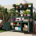 JIVOIT Outdoor Garden Potting Bench Table, 50.2' Solid Fir Wood Garden Workstation Work Bench, Outdoor Planting Table with Hutch, Large Countertop, 2 Shelves, 2 Cabinets, 3 Side Hooks