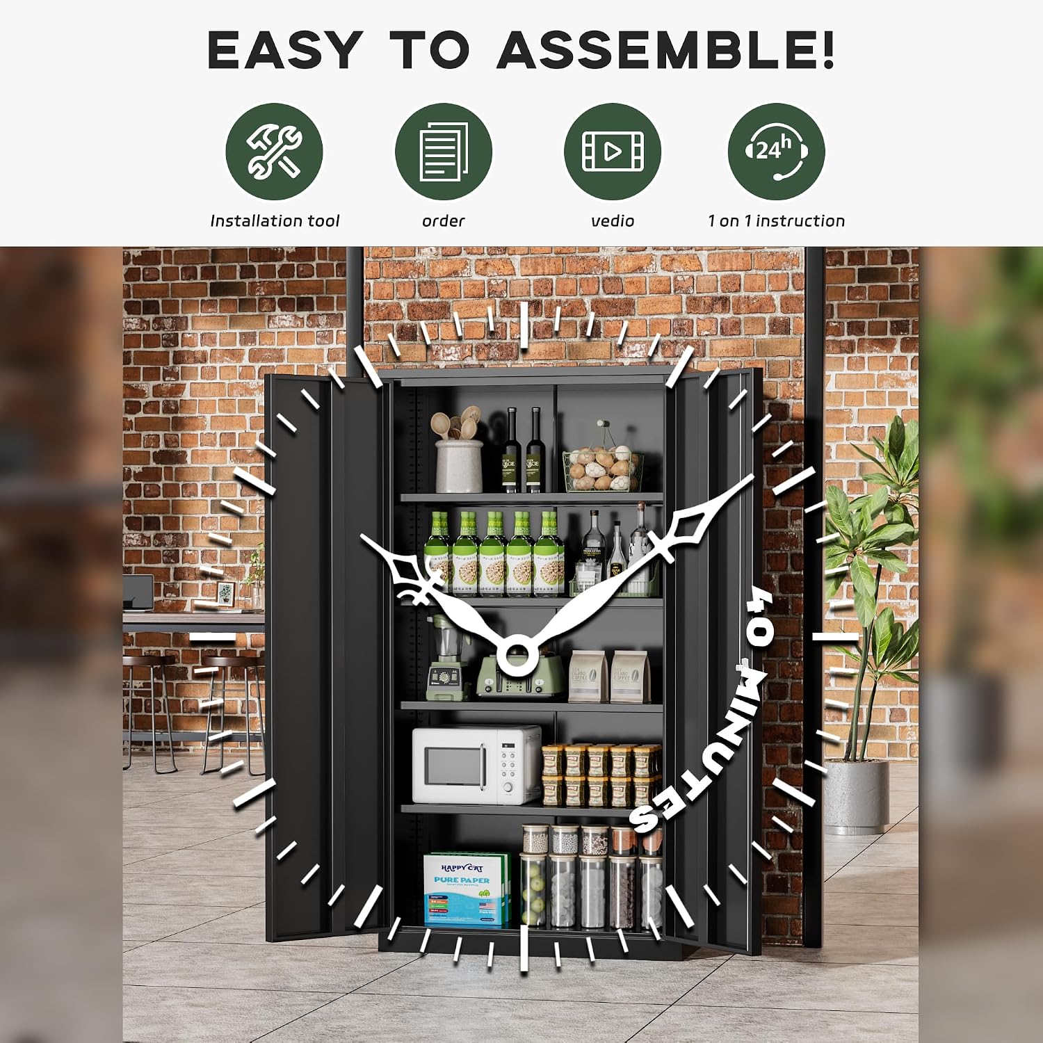 Greenvelly 72' H Metal Storage Cabinet, 36' W x 18' D Black Locking Metal Cabinet Garage Storage Cabinet with Doors and 4 Adjustable Shelves, Lockable Steel Cabinets for Home Office, Garage, School