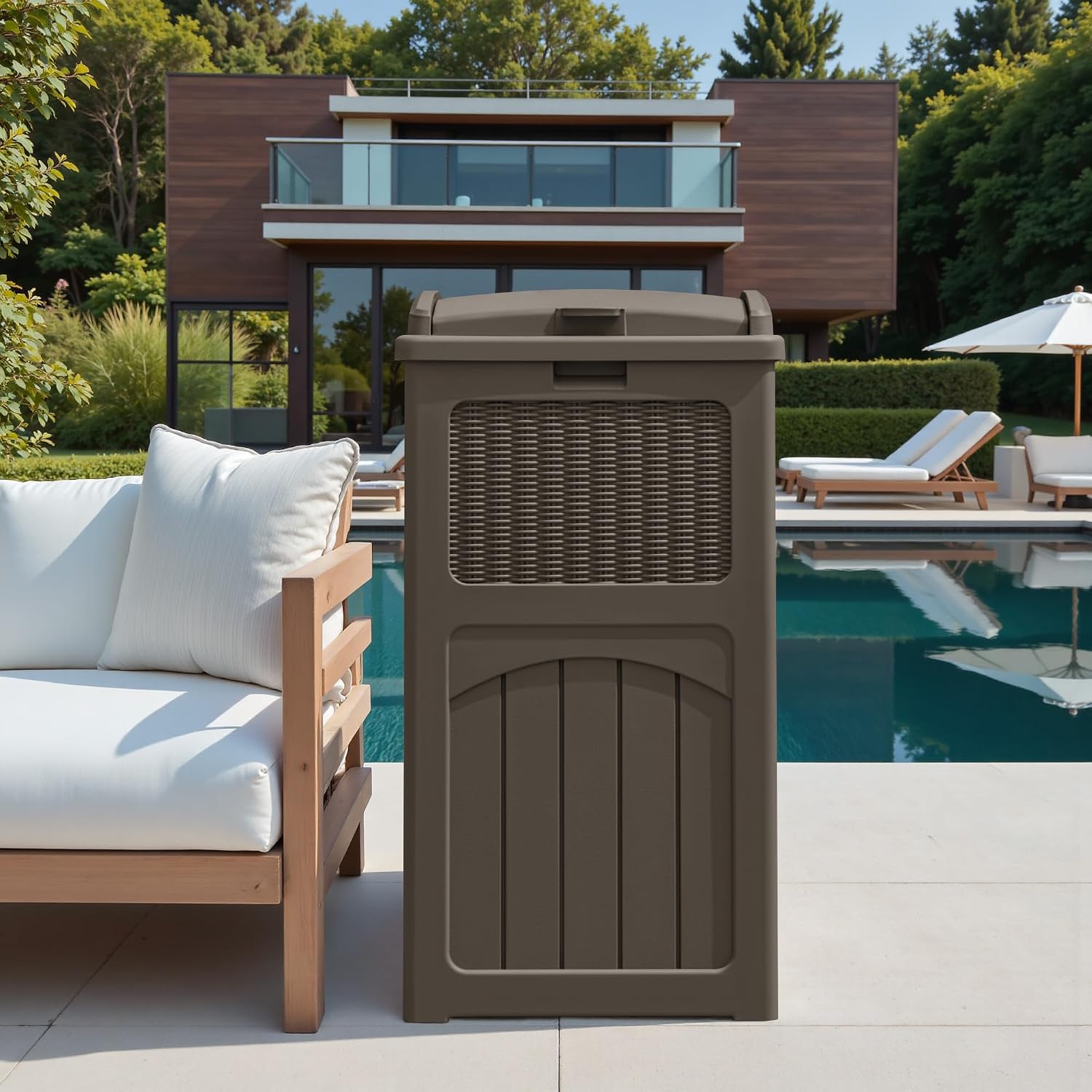 Greesum 2 Pack 33 Package Delivery Box for Outside, Waterproof Resin Garbage Bin with Lid for Hideaway, Deck, Patio, Dark Brown