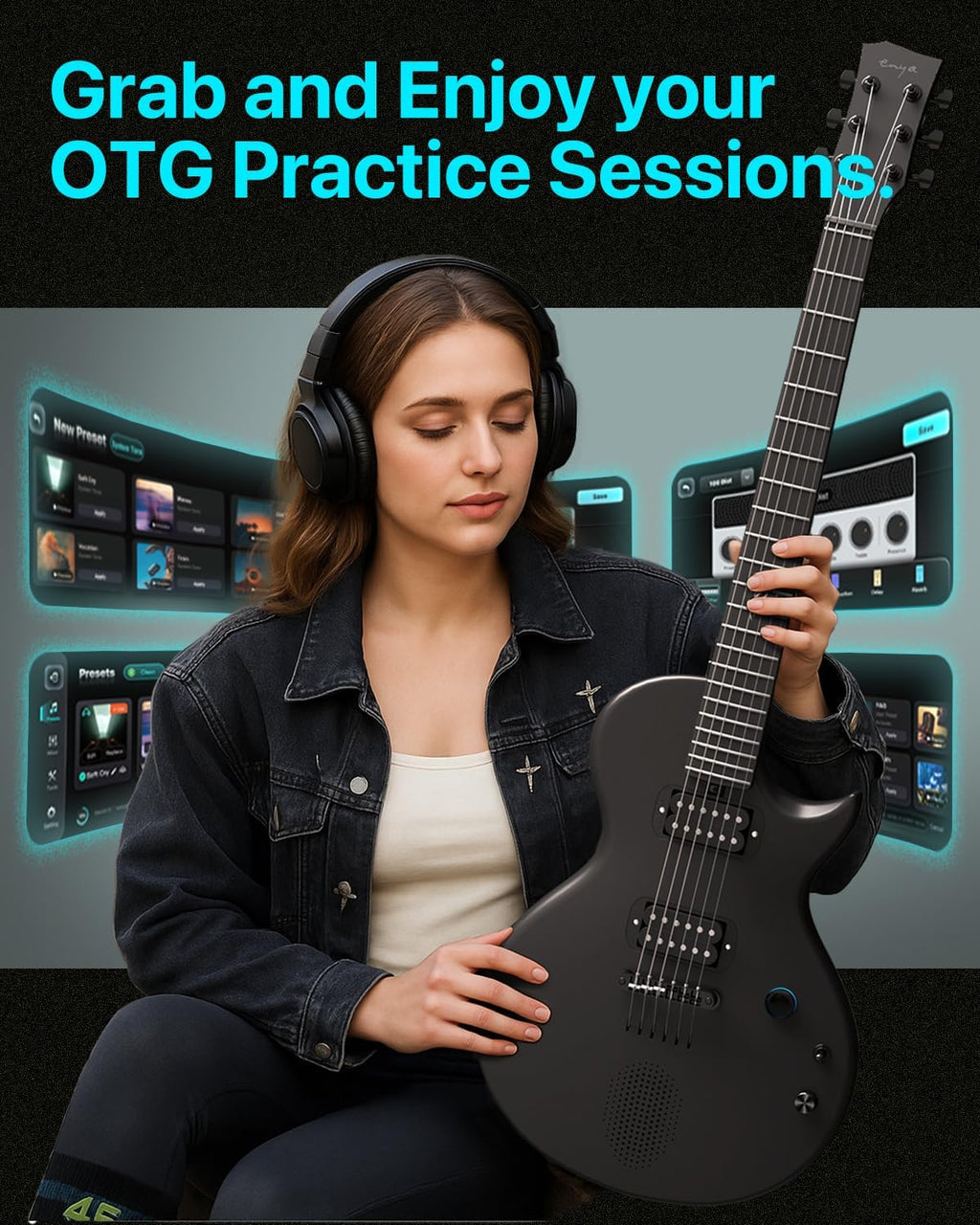 Enya Electric Guitar Nova Go Sonic Smart Electric Carbon Fiber Guitarra with 10W Wireless Speaker, Onboard Presets, All-in-One Portable Rig for Street Performers & Home Studios, 2-Year Warranty