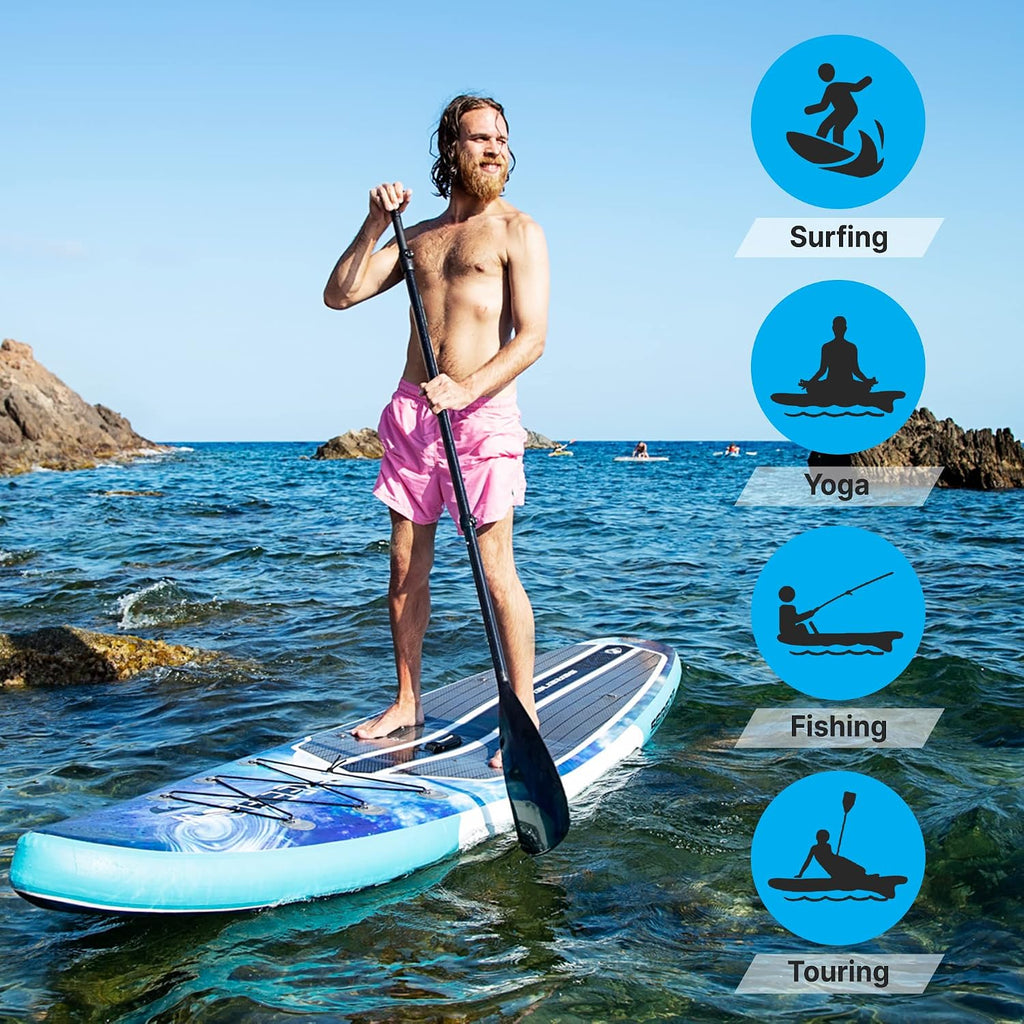 SereneLife Set of 2 Inflatable Stand Up Paddle Boards with Premium Accessories – SUP Pair with 32' Wide Stable Design, Non-Slip EVA Deck Pad for Adults and Youth of All Skill Levels, 350 lbs Capacity