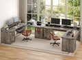 RALGEND 2 Pack Farmhouse 69' Executive L Shaped Desk with Drawer, Home Office Desk with Charging Station, Corner Computer Desk with Monitor Stand,Drawer,Storage Cabinet, Greige