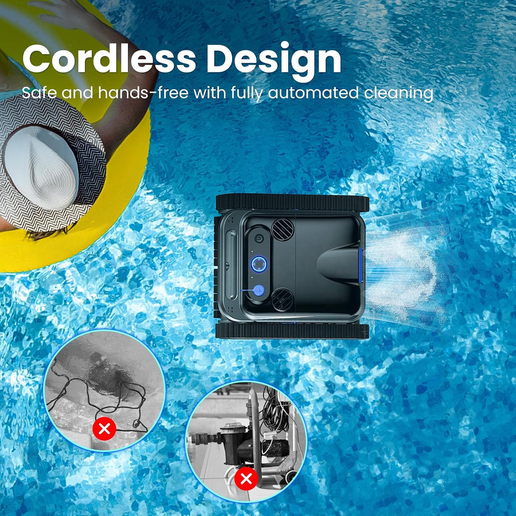 Y50 Cordless Robotic Pool Vacuum – Powerful Suction, Wall Climbing Pool Cleaner, Pool Floors, Drain & Walls & Waterline, Cleaning Up to 2000 Sq.ft, 5 Hours Battery Life, Auto Parking, Edge Retrieval