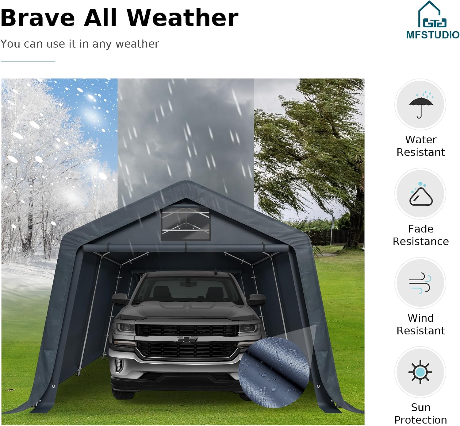 MFSTUDIO 13x22 Heavy Duty Carport, Outdoor Shades Portable Storage Shelter Garage with Rolled up Zipper Doors, Extra Large Car Canopy Tent with Roll-up Sidewalls for Boat Truck Party