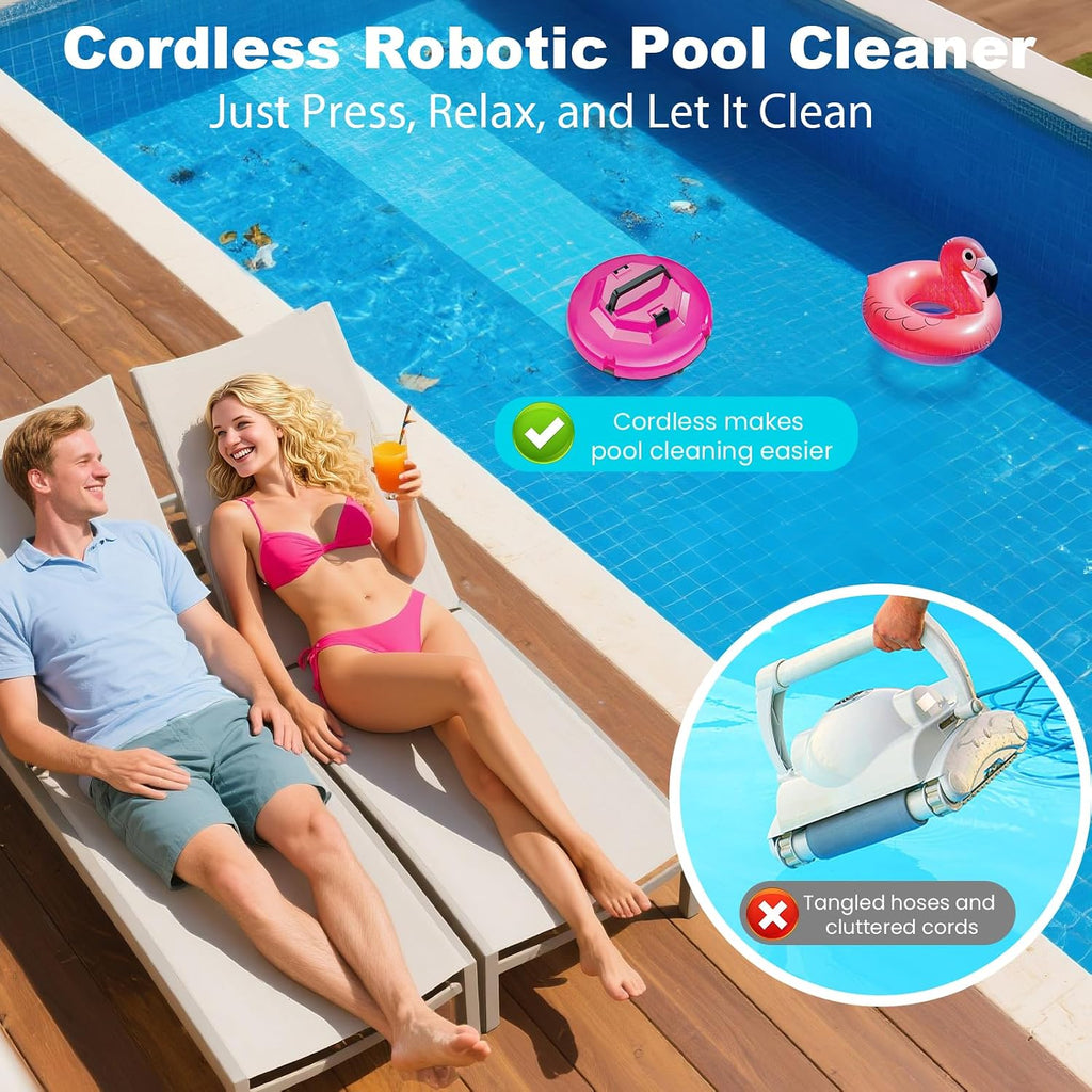 2026 Cordless Robotic Pool Cleaner - 120 Mins Automatic Pool Vacuum for Above Ground Pool & In - Ground Flat Pools up to 1000 Sq.Ft, Robot Pool Cleaner with Self - Parking Tech