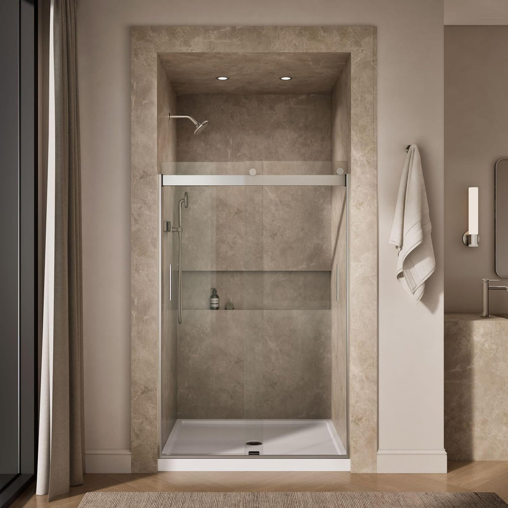 KOHLER K-706008-L-MX Levity Bypass Shower Door with Handle and 1/4-Inch Crystal Clear Glass in Matte Nickel