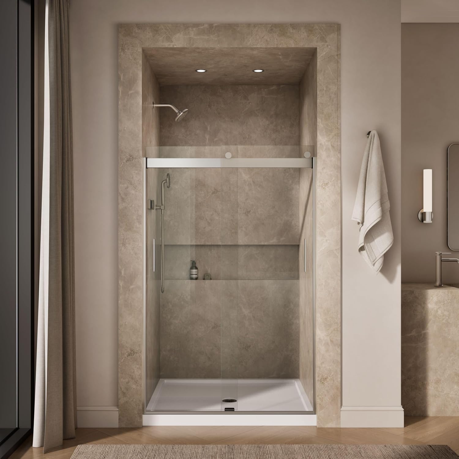 KOHLER K-706008-L-MX Levity Bypass Shower Door with Handle and 1/4-Inch Crystal Clear Glass in Matte Nickel