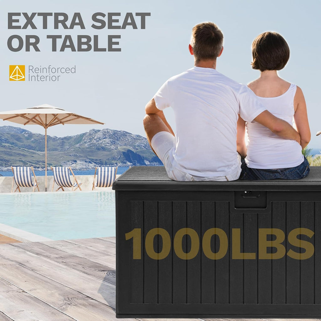DWVO 180 Gallon Double-Wall Deck Box, XL Large Resin Outdoor Storage Box, Lockable & Waterproof, Double as Seating, 1000lbs Capacity (Black)