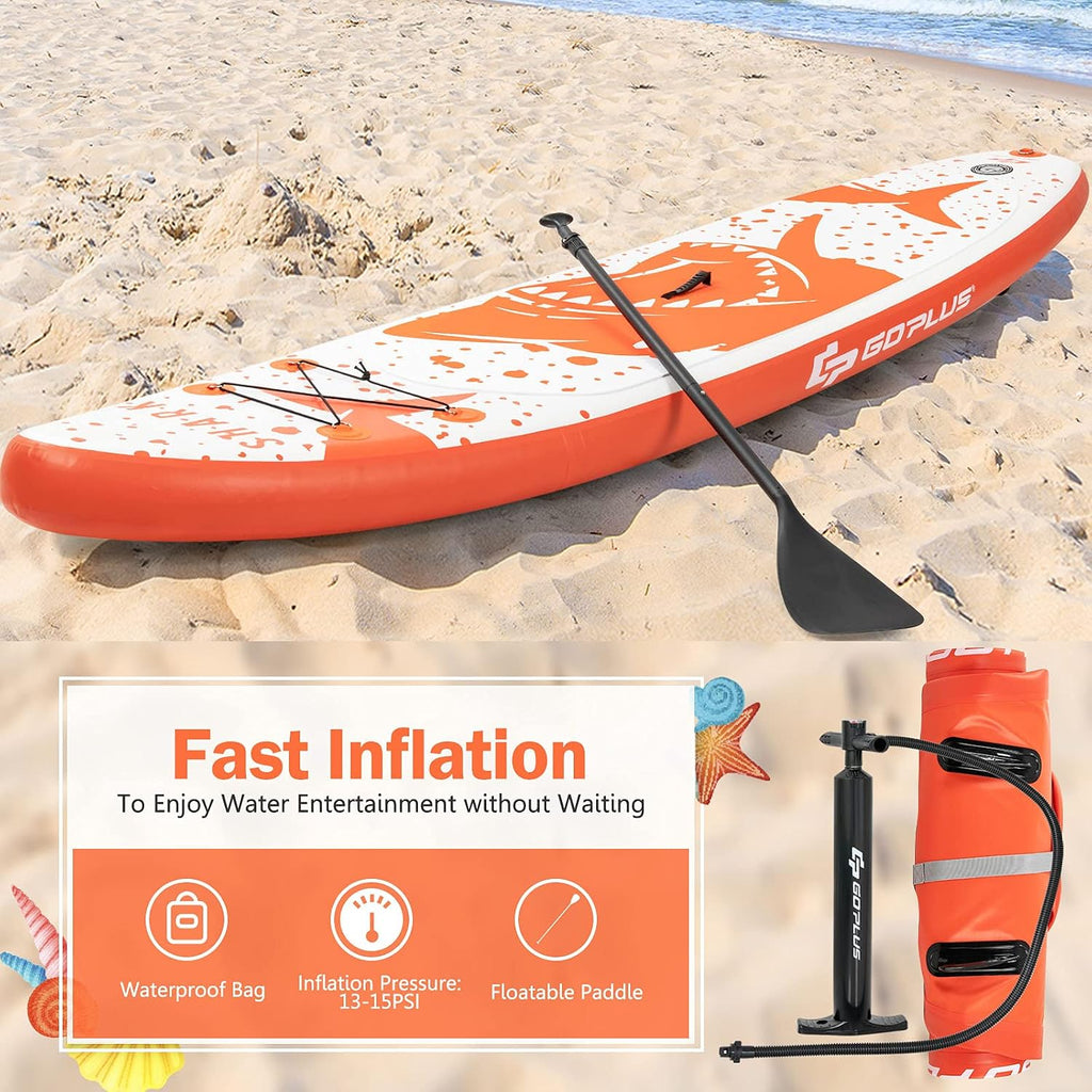 Goplus Inflatable Stand up Paddle Board, 10'/10.5'/11' SUP 6' Thick with Premium Accessories, Adjustable Aluminum Paddle, Leash, Carry Bag, Hand Pump, Removable Fin, ISUP for Adults
