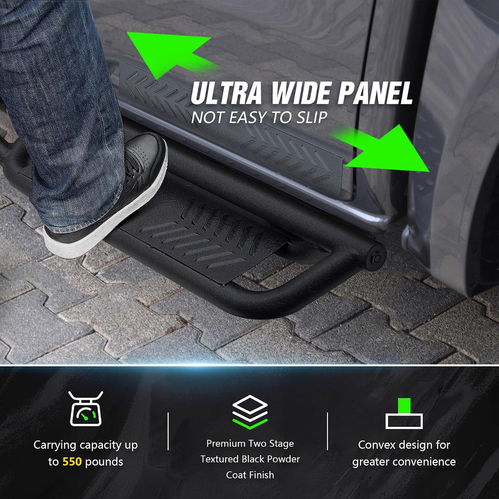 YZONA Running Boards Crew Cab Compatible with 2019-2026 Dodge Ram 1500 New Body Design, Bolt-on Nerf Bar Step Bars, Heavy-Duty Steel Two Stairs Side Steps(Black)