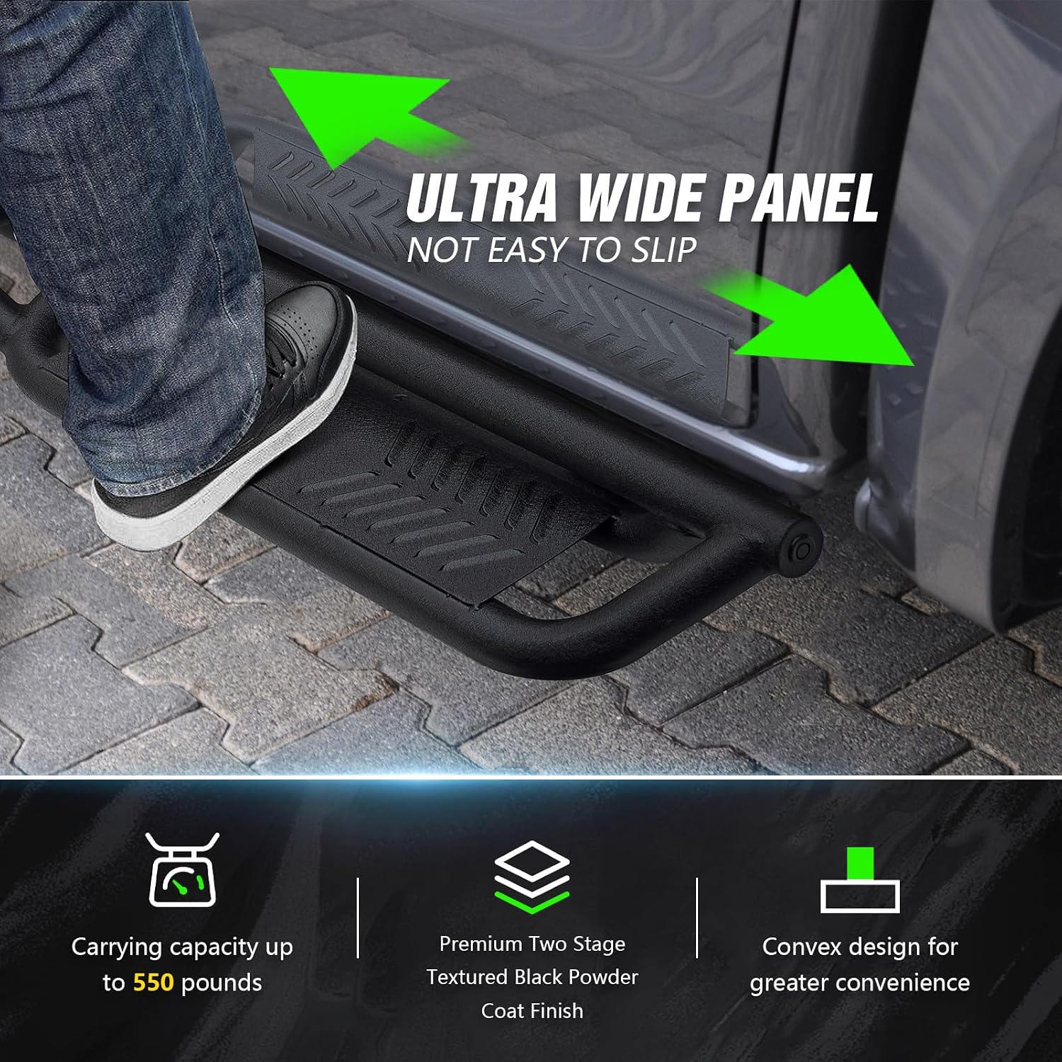 YZONA Running Boards Crew Cab Compatible with 2019-2026 Dodge Ram 1500 New Body Design, Bolt-on Nerf Bar Step Bars, Heavy-Duty Steel Two Stairs Side Steps(Black)