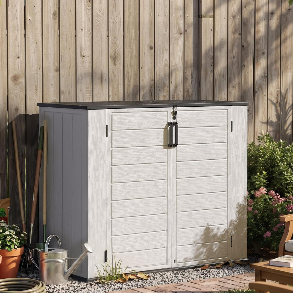 Aoxun 41 Cu Ft Outdoor Storage, Waterproof Vertical Resin Shed Outdoor Storage Cabinet for Garbage Bin, Generators & Yard Gear (White)
