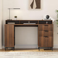 55'' Fluted Executive Desk with Drawers, Modern Home Office Computer Desk with Charging Station, File Drawer, Monitor Stand, Storage Shelf for Work Writing Study, Brown
