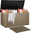 DWVO 260 Gallon Double-Wall Deck Box with Divider, XXL Extra Large Resin Outdoor Storage Box, Lockable & Waterproof, Double as Seating, 1000lbs Capacity (Black&Brown)