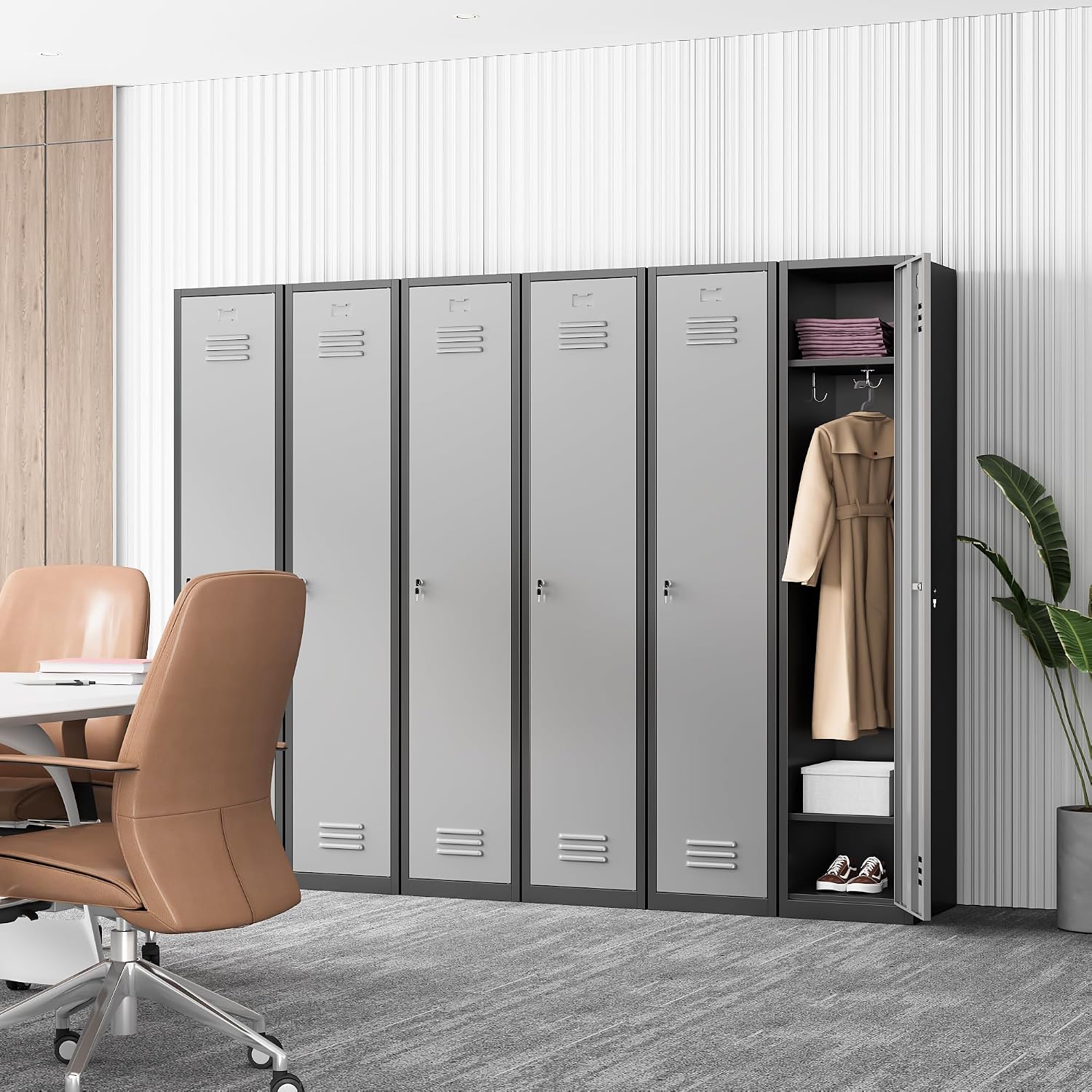 Bestoo Metal Armoire Wardrobe Closet with Locking Doors 71' Tall Narrow Steel Locking Storage Cabinet with 1 Lockable Door and Hooks for Employees, Gym, School, Home and Office (Black Gray)