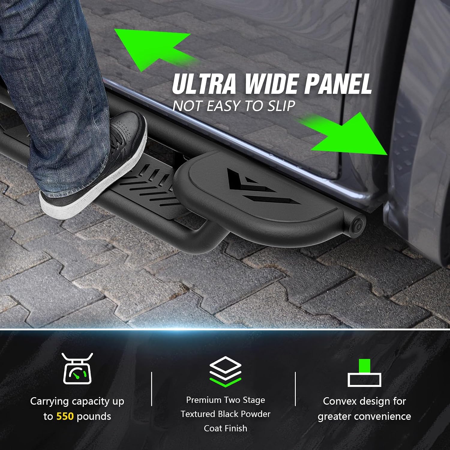 YZONA Running Boards Crew Cab Compatible with 2009-2014 Ford F150 F-150 SuperCrew Cab Super Duty Side Steps, Three Raised Steps Design Side Rail Nerf Bar Rock Sliders (4 Full Size Doors)