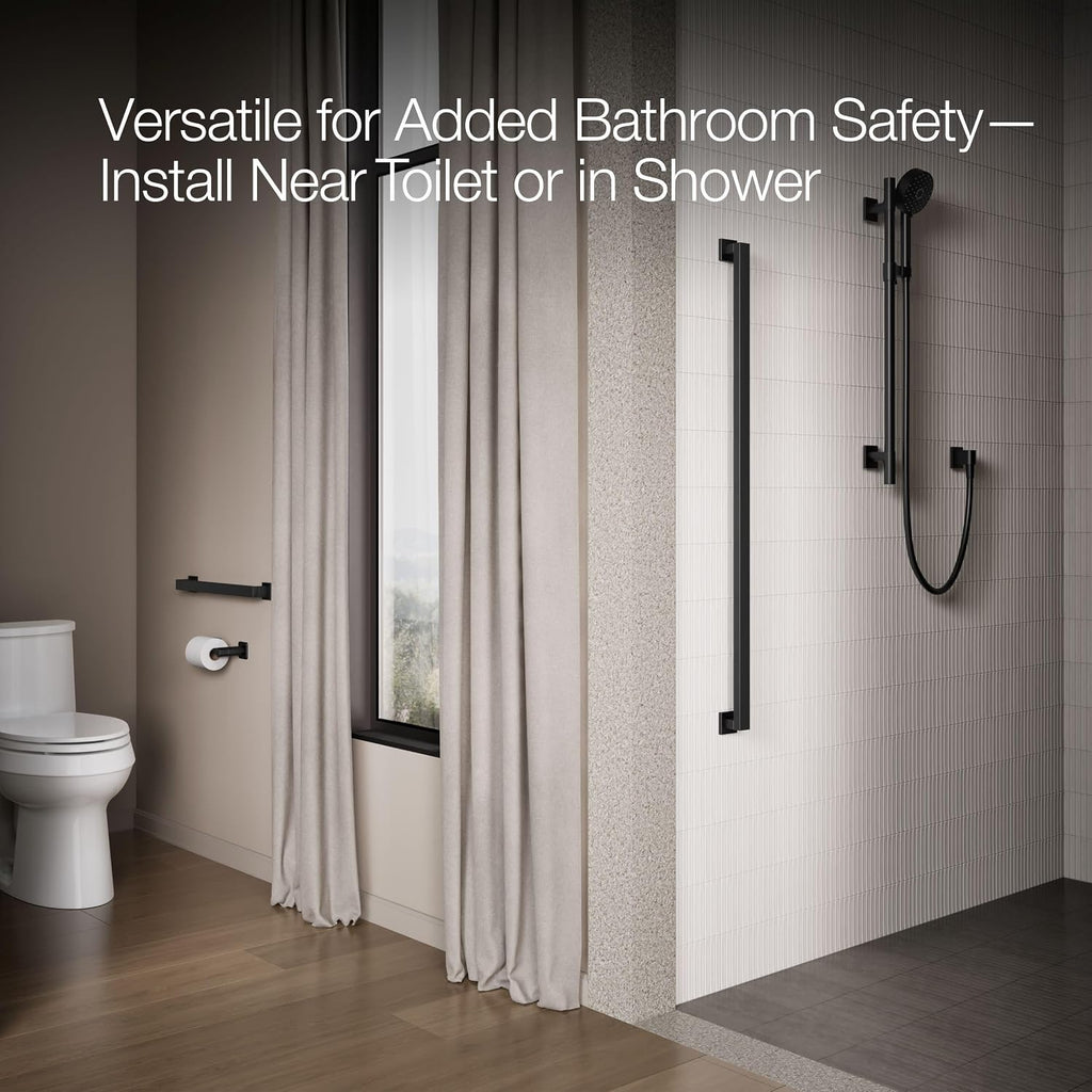 KOHLER K-23294-BL Square 18 Inch Grab Bar, Installation Hardware Included, 300lb Capacity, Matte Black