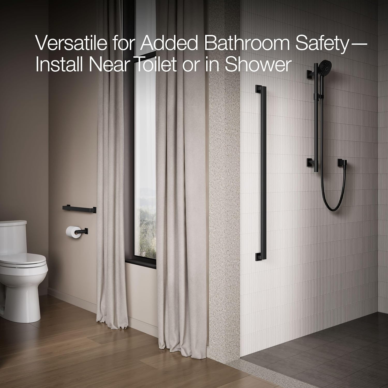 KOHLER K-23294-BL Square 18 Inch Grab Bar, Installation Hardware Included, 300lb Capacity, Matte Black