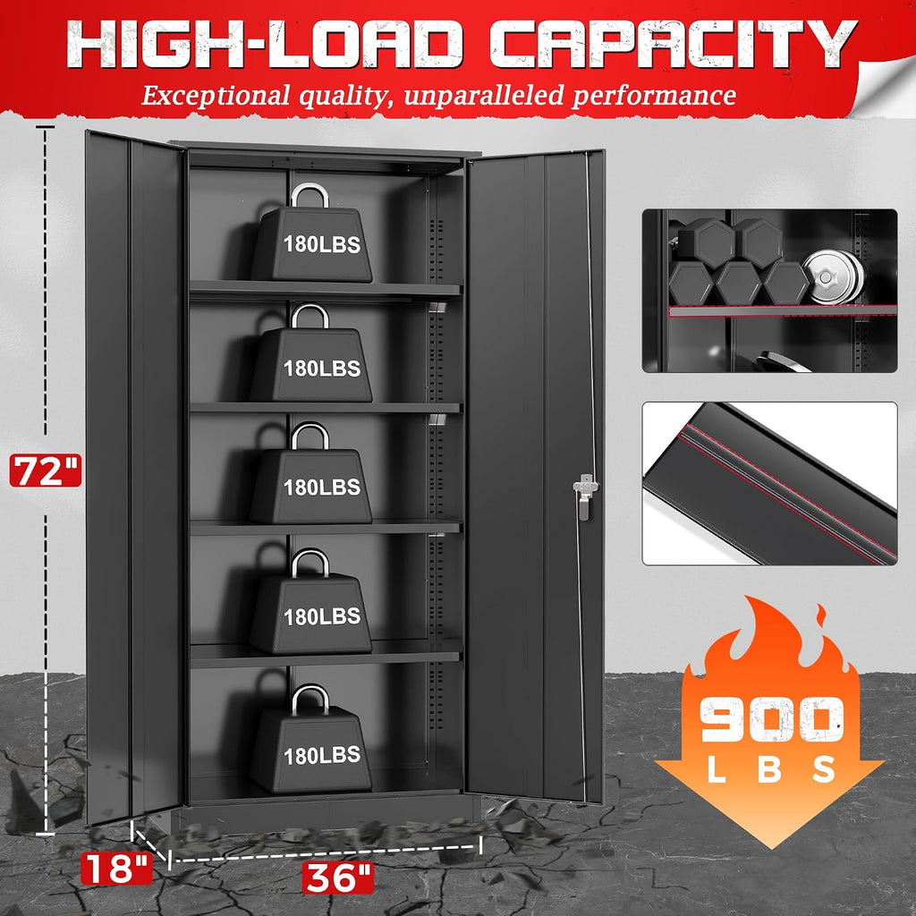 Bonusall 72' Storage Cabinet,Heavy-Duty Steel Cabinet with 2 Locking Doors & 4 Adjustable Shelves for Home