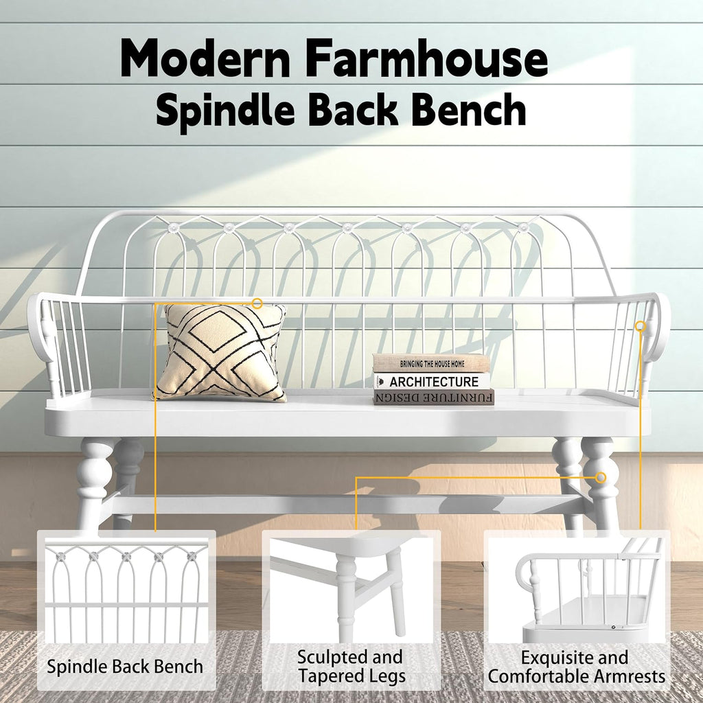 DIBRATY Entryway Bench,Spindle Back Wooden Dinning Bench, Farmhouse Foyer Bench for Entryway, Living Room, Dinning Room, Mudroom