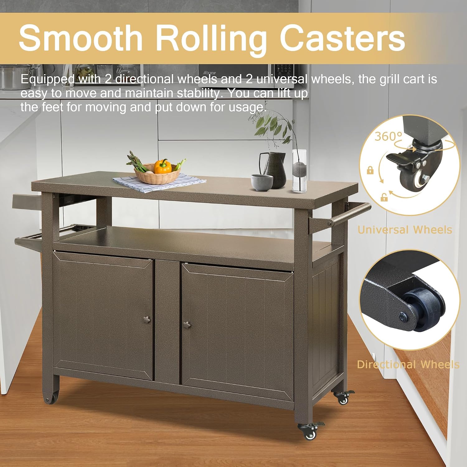 Domi Outdoor Grill Cart with Wheels,XL Outdoor Kitchen Island with Storage,Cooking Prep BBQ Table for Patio, Home Party, Lawn & Garden (Brown)