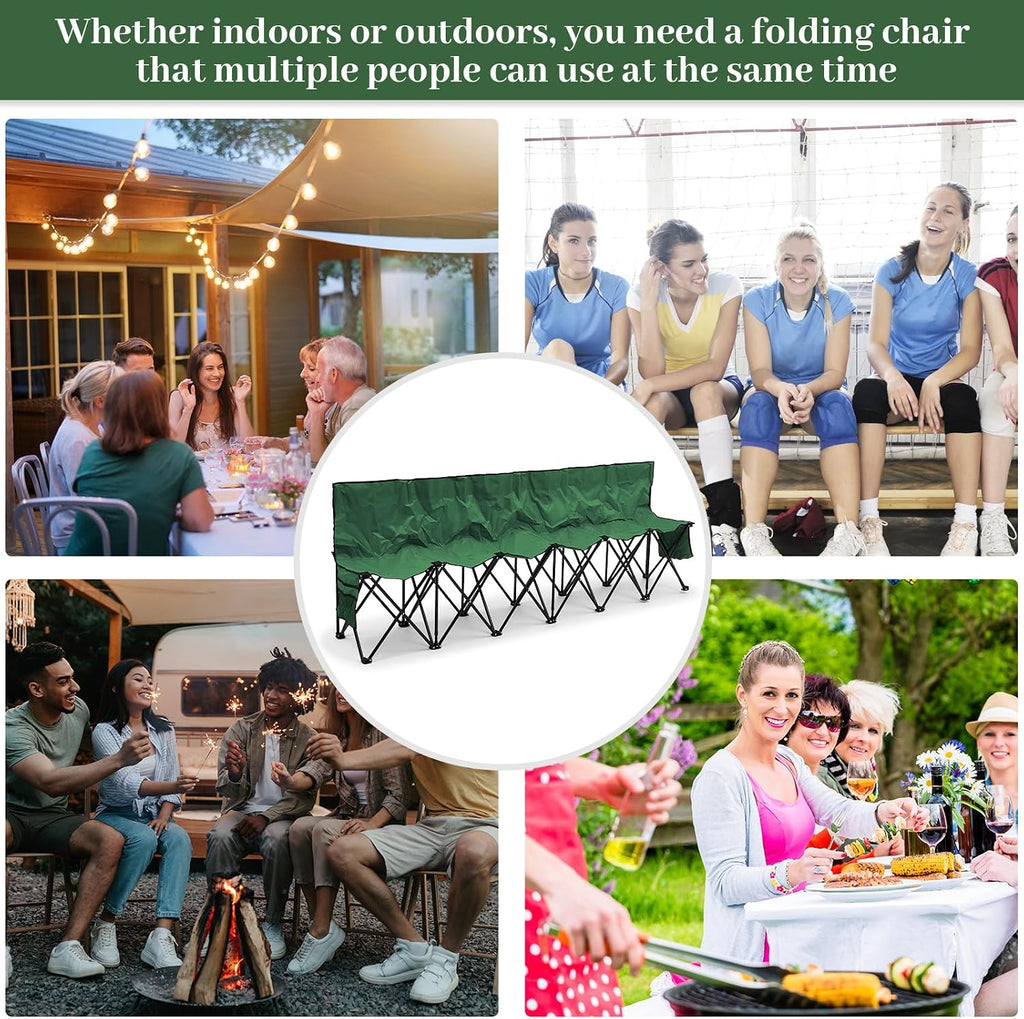 Kigley 6 Seats Folding Soccer Bench Chair Portable Team Sports Sideline Bench for Football Camp Travel Events Outdoor Seating with Storage Bag (Green)