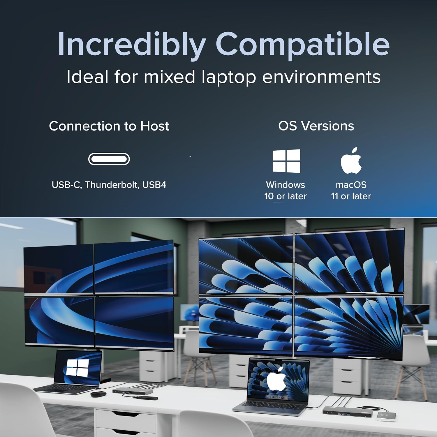 Plugable 5 Monitor USB-C Docking Station with 140W Power + 3X USB-C to DisplayPort 4K@60Hz Cables (6ft) – Complete Multimonitor Dock Bundle for Mac and Windows