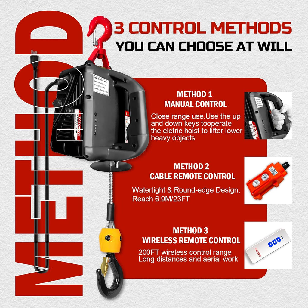 3-in-1 Electric Hoist 110 Volt,1100LBS Portable Electric Winch with Manual/Cable/Wireless Remote Control for Garage, Warehouse, Factory Lifting Towing