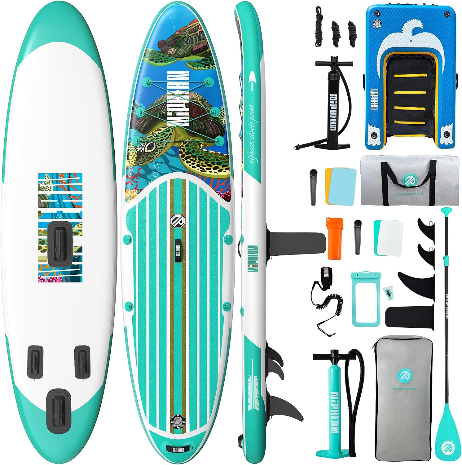 Niphean Inflatable Stand Up Paddle Board with Stabiltrac Fin Design and SUP Accessories & Niphean Dog Pool Ramp(Full-Coverage Non-Slip Deck)