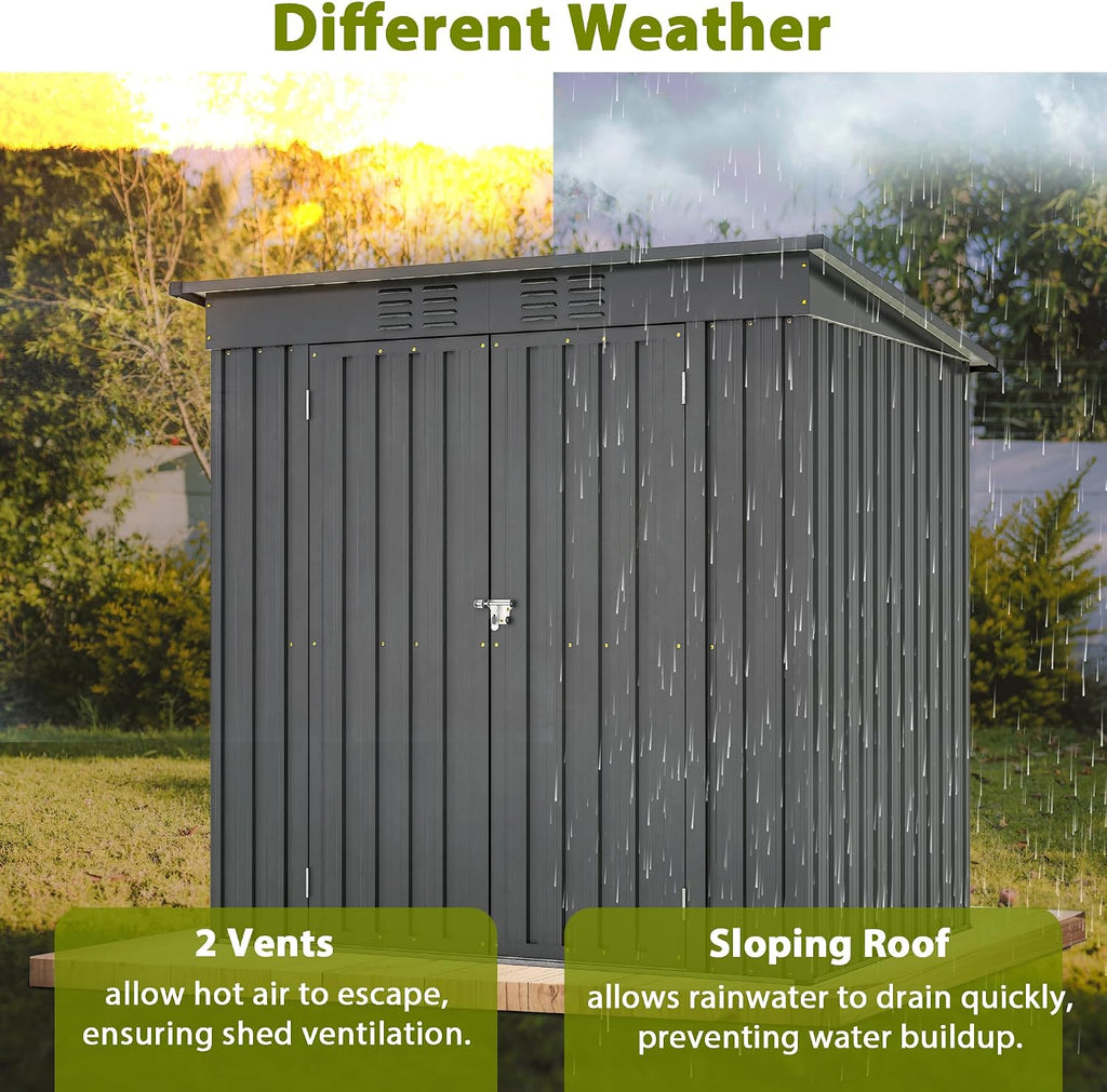 Thanaddo 4x6 ft Metal Shed Outdoor Storage Shed,Metal Steel Utility Tool Shed Storage House with Double Lockable Doors and Air Vent for Backyard Garden Patio Lawn Black