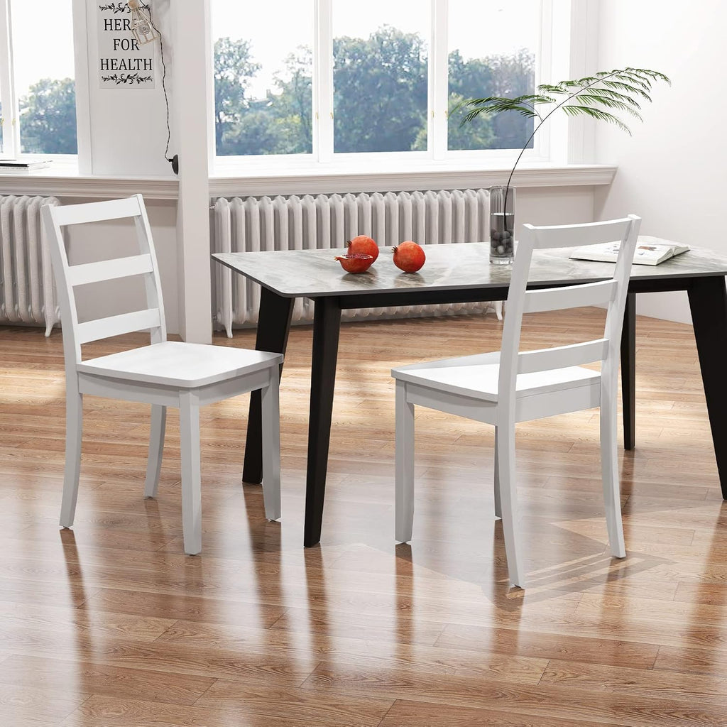 GOFLAME Dining Chairs Set of 2, Ladder Back Side Chairs with Solid Rubber Wood Legs & Non-Slip Food Pads, 2-Pack Space-Saving Armless Dining Chairs for Dining Room, Living Room, Restaurant, White