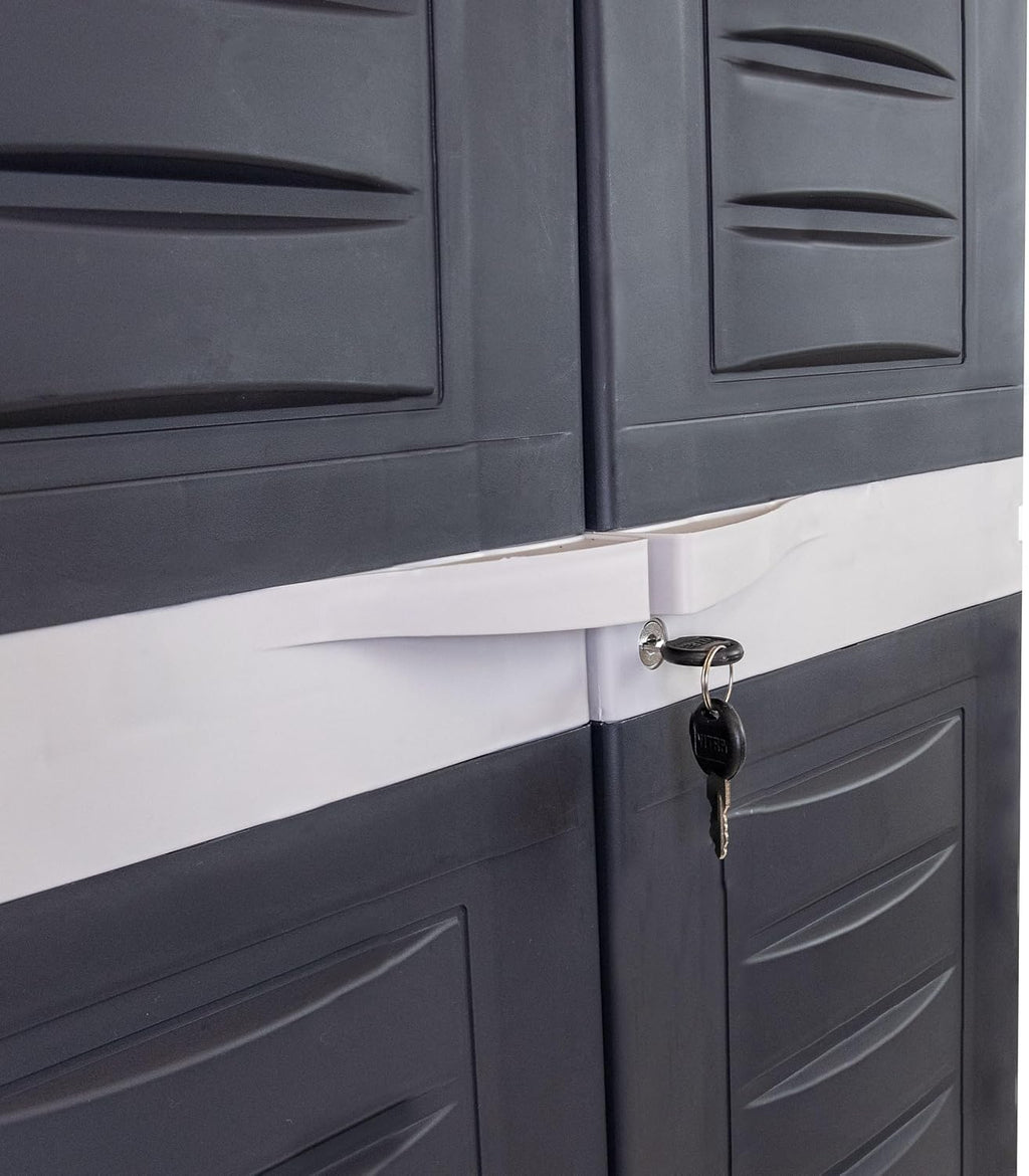 Sunnydaze 72' H Resin Garage Storage Cabinet - Garage Cabinet with Lockable Doors and Adjustable Shelves - Freestanding Utility Storage for Laundry Room, Office, Basement - Shadow