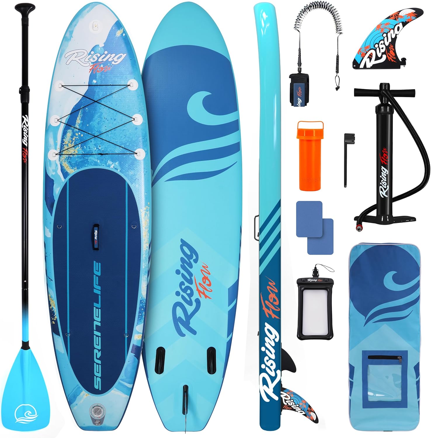SereneLife Inflatable Stand Up Paddle Board - Wide Stable Design, Non-Slip Deck for Adults & Youth with Premium Paddle Board Accessories: Carry Bag, Dual Action Pump, Paddle, Ankle Leash - 10'6'