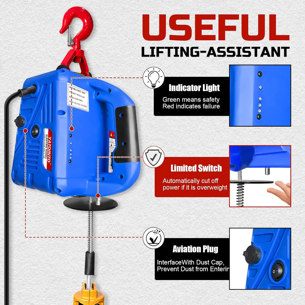 3 in 1 Electric Hoist Winch,1500 Lbs Portable Electric Power Winch,Electric Hoist 110 Volt,Wired and Wireless Remote Control,25ft Lifting Height for Garage,Factories,Warehouses