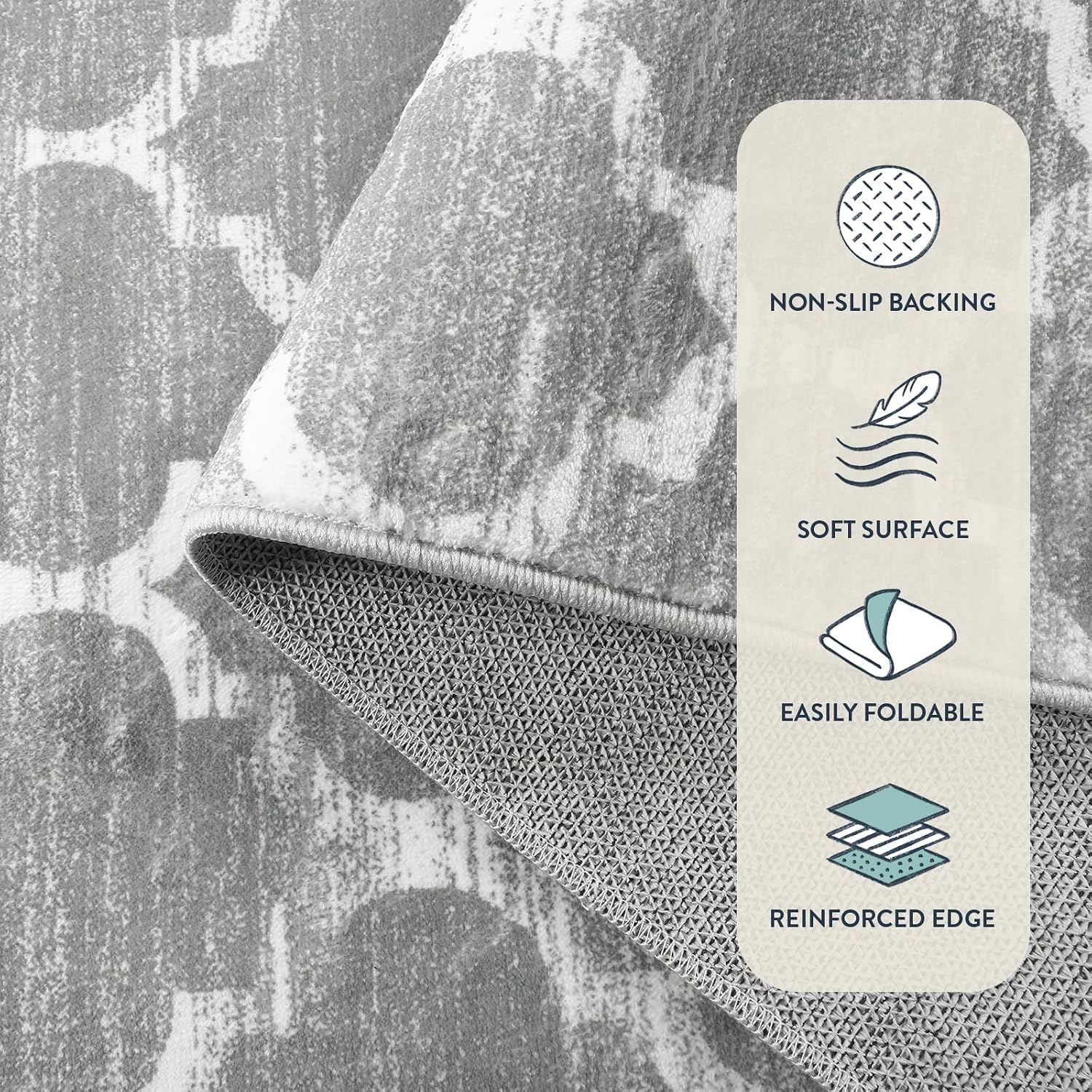 Lahome Moroccan Washable Rugs 8x10,Grey Rug for Living Room,Soft Boho Large Bedroom Rug 8x10 Under Bed Boho Dining Room Rugs for Under Table Geometric Office Room Meline