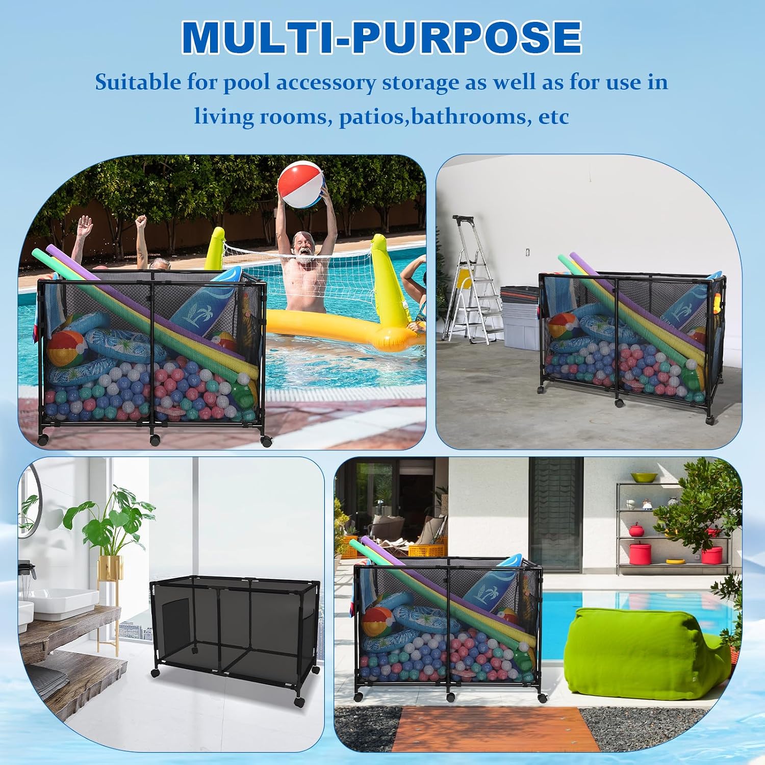 271 Gal Super Large Capacity pool storage | For Outdoor Pools/courtyard/Beaches, Stores Swimming Rings/Floaters & More,With Lockable Wheels, Portable & Space-Saving,pool float storage (L)
