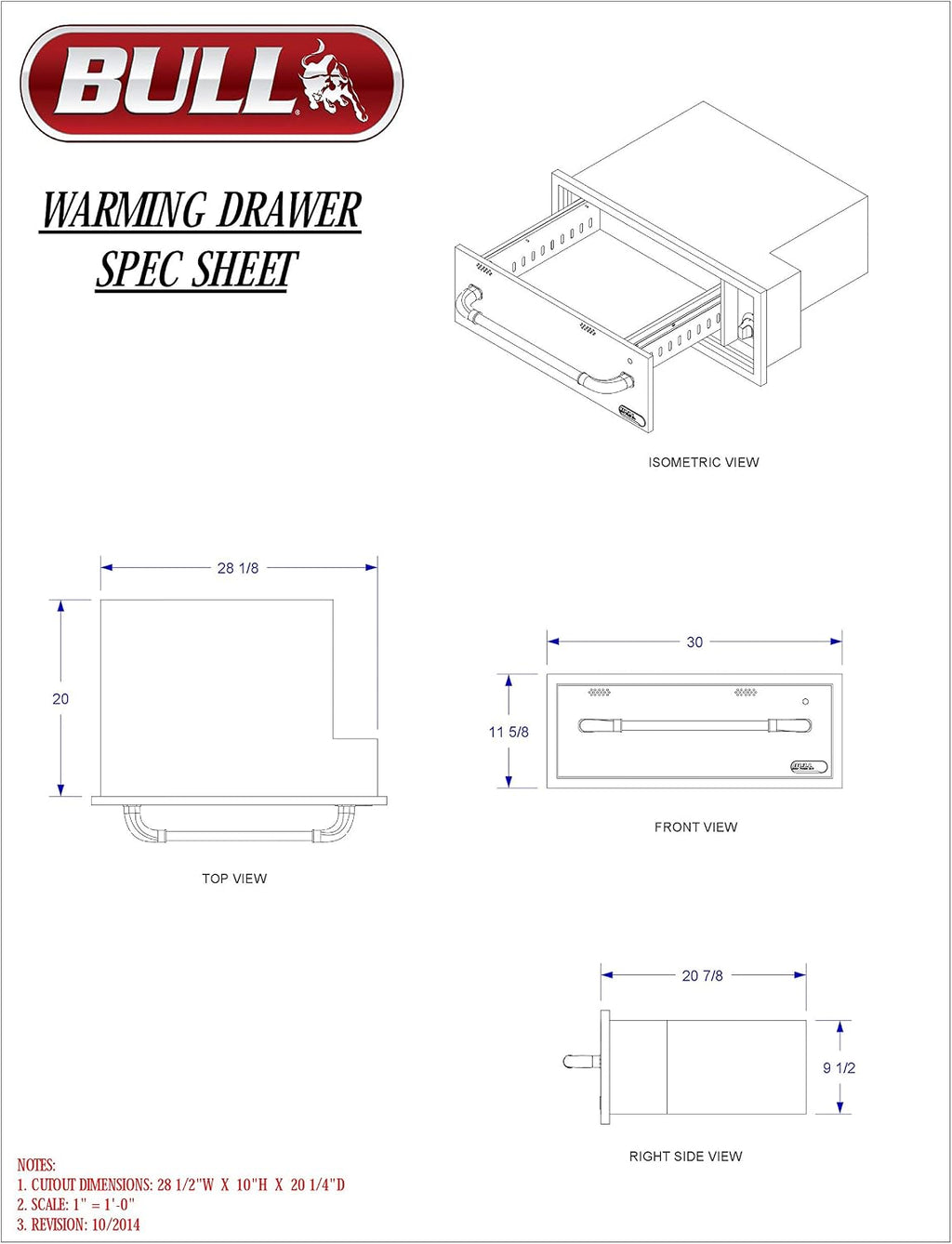 Bull Outdoor Products 85747 Warming Drawer, 28.75' x 10' x 20.25', Stainless Steel