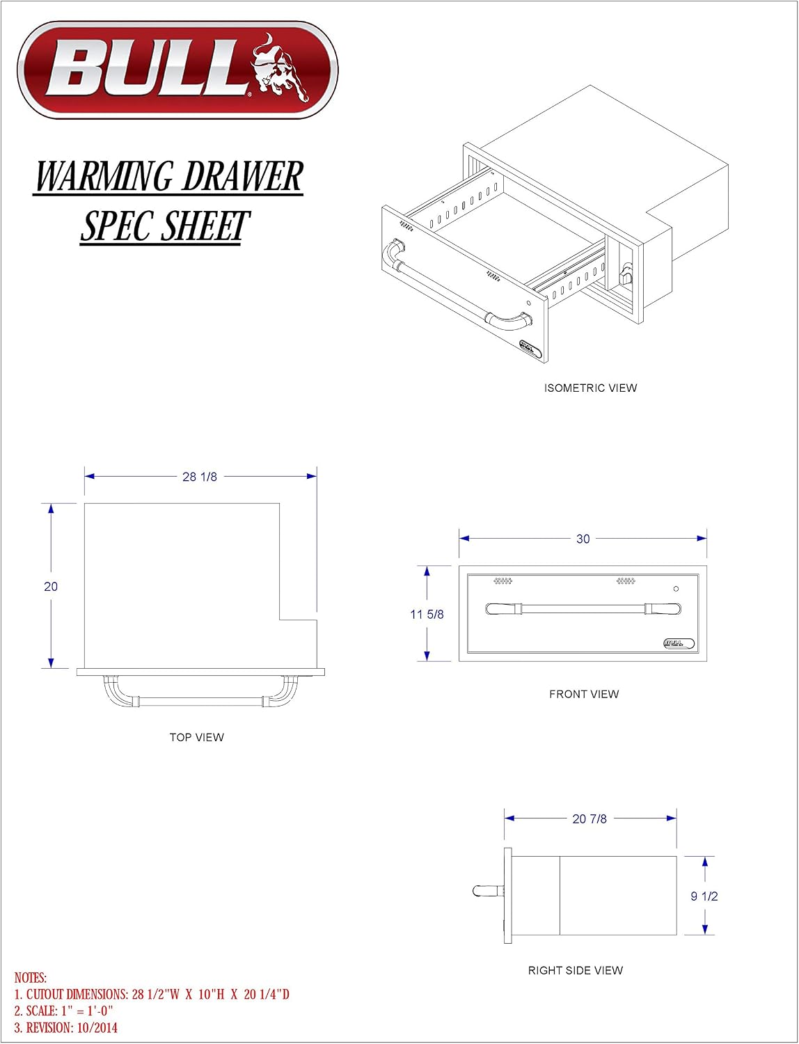Bull Outdoor Products 85747 Warming Drawer, 28.75' x 10' x 20.25', Stainless Steel