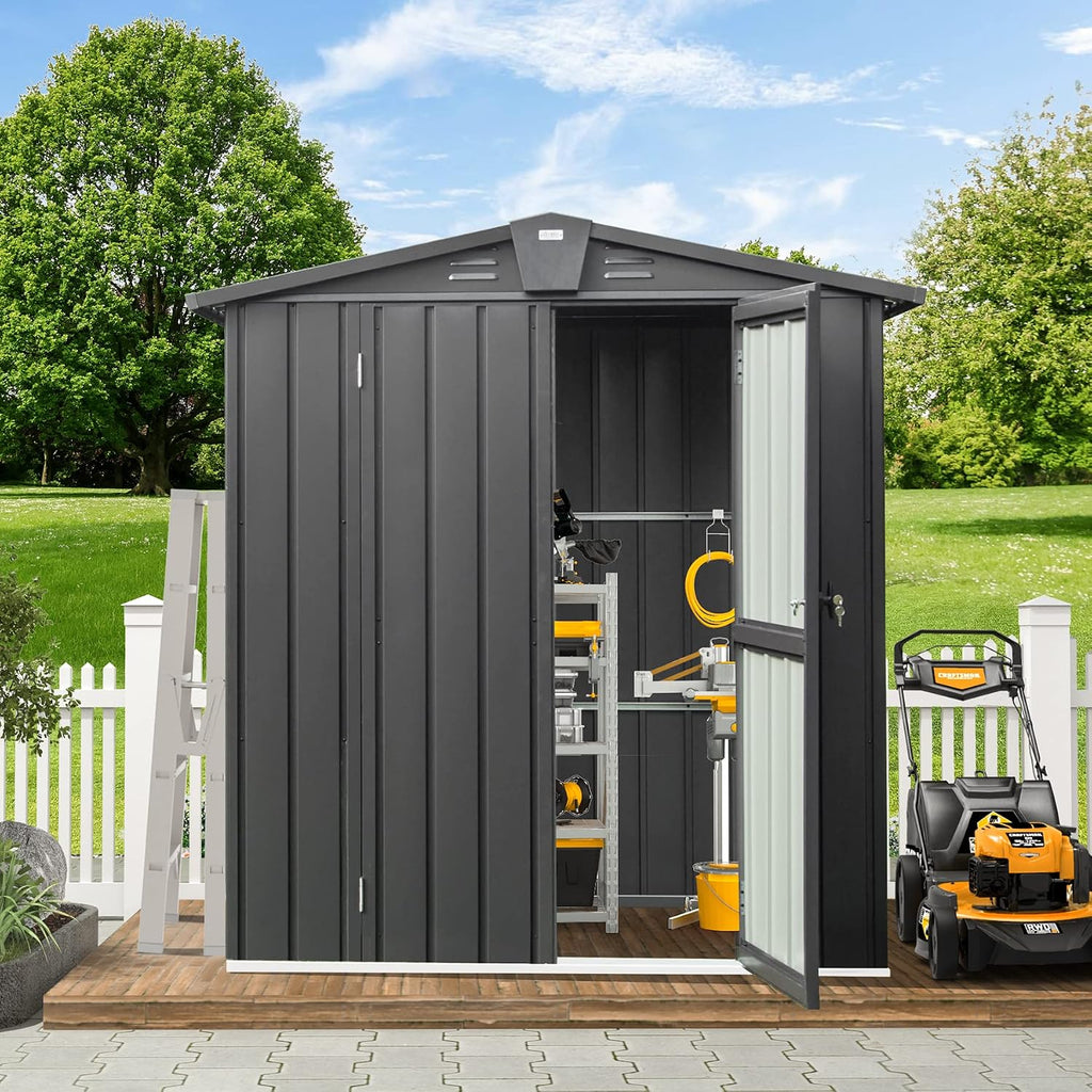 Domi Outdoor Storage Shed 5.7'x 3', Metal Garden Shed for Bike, Trash Can, Tools, Lawn Mowers, Pool Toys, Galvanized Steel Outdoor Storage Cabinet with Lockable Door for Backyard, Patio, Lawn